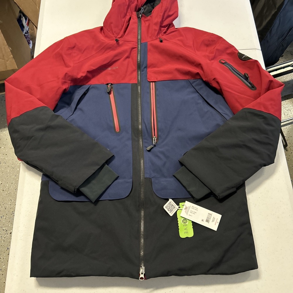 Obermeyer Cirque Hooded Jacket Mens Small Rustic Red Blue Ski Snow 21138 NEW